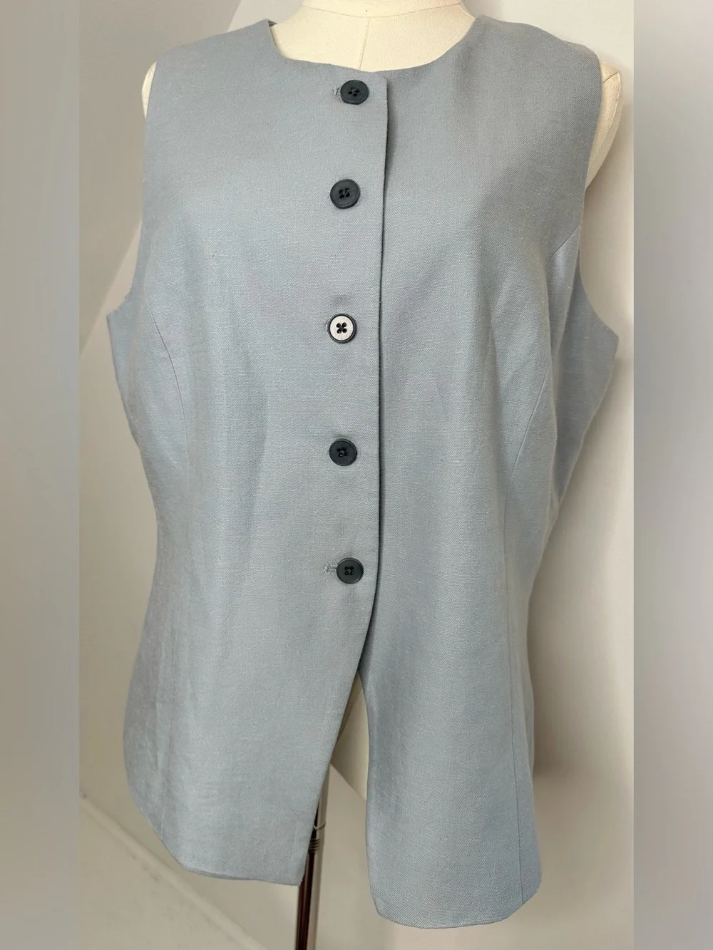 Caroline Constas Blue Lyocell Linen Button Front Vest Top Size Large - Picture 3 of 11